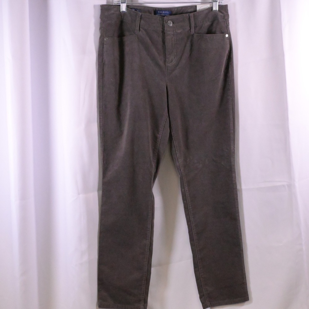NWT Talbots Simply Flattering Brown Gray Corduroy Pants Women's 10P 32x28